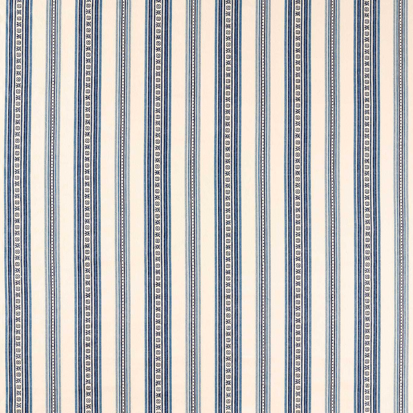 Cool indigo and ivory vertical stripe with tiny geometric border motifs