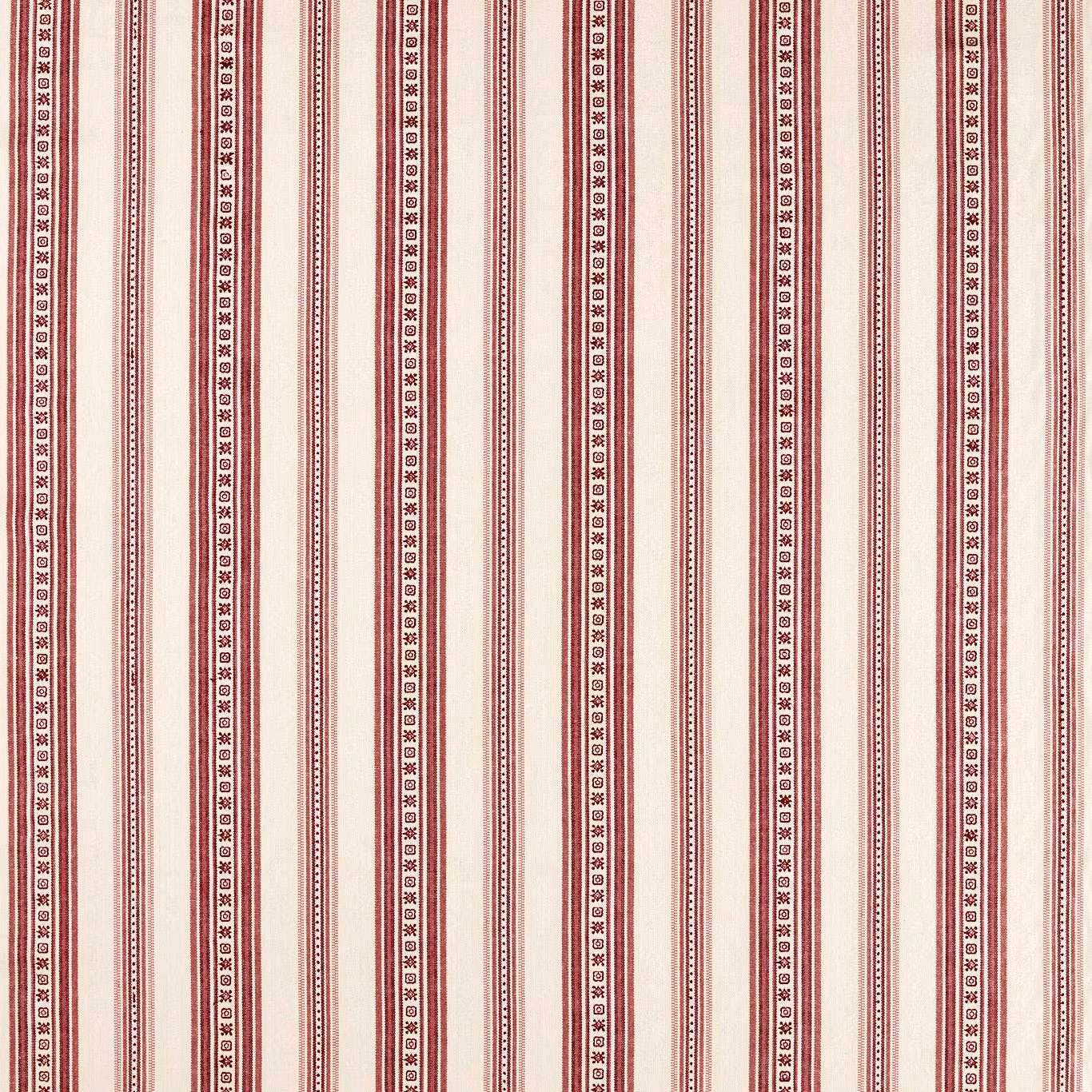 Cream textile with narrow mulberry stripes and repeating geometric vertical bands