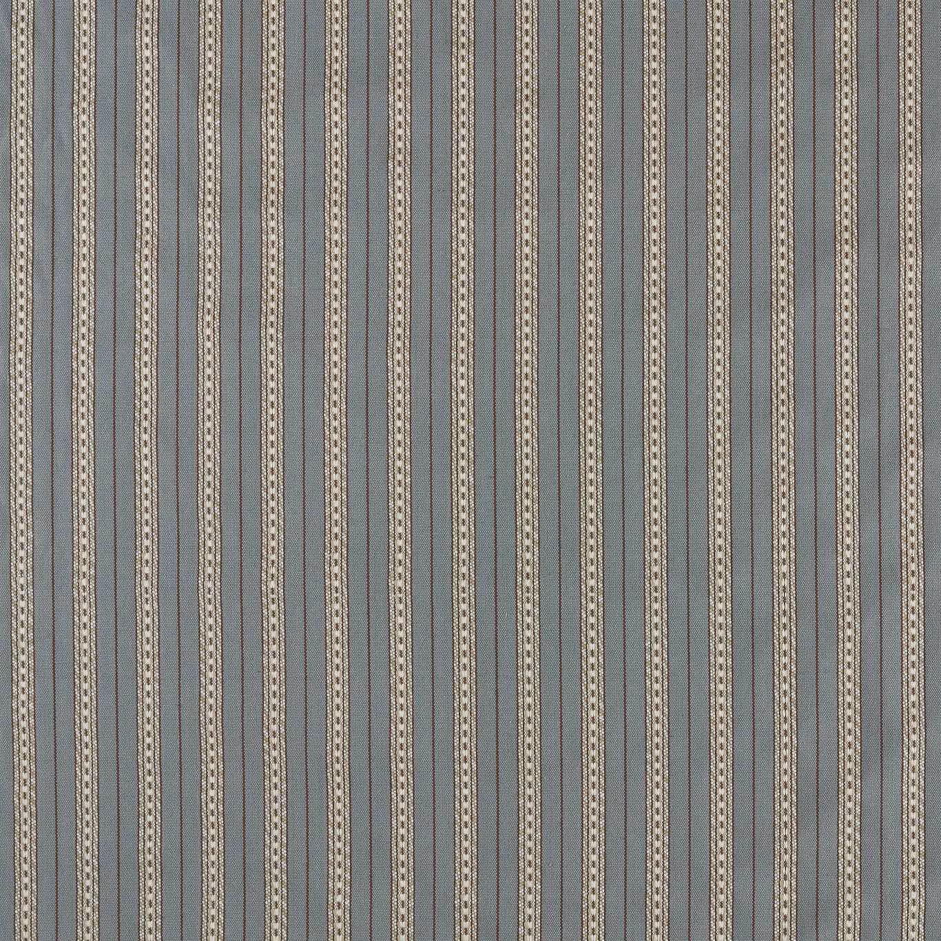 Muted blue-grey striped textile with cream, stone and olive woven detailing