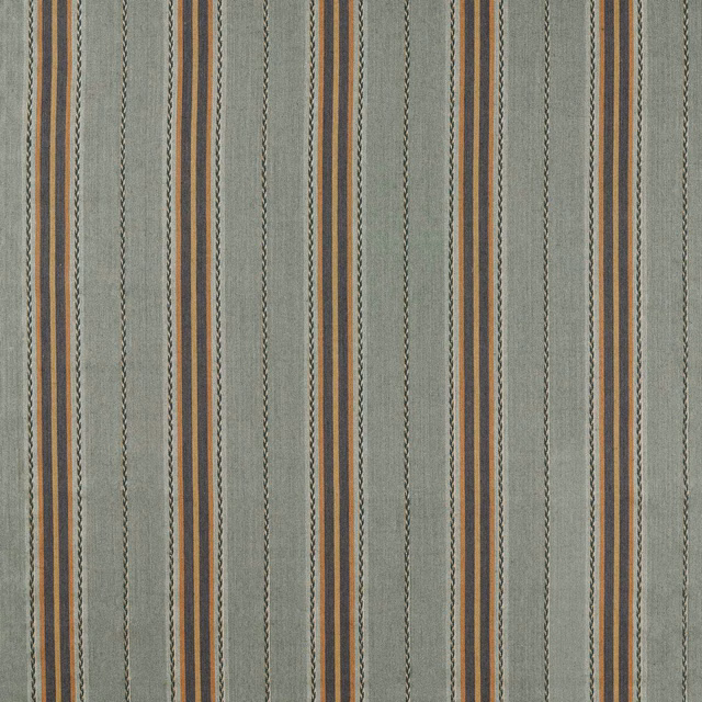 Muted bayleaf and ochre vertical stripes with fine textured detailing