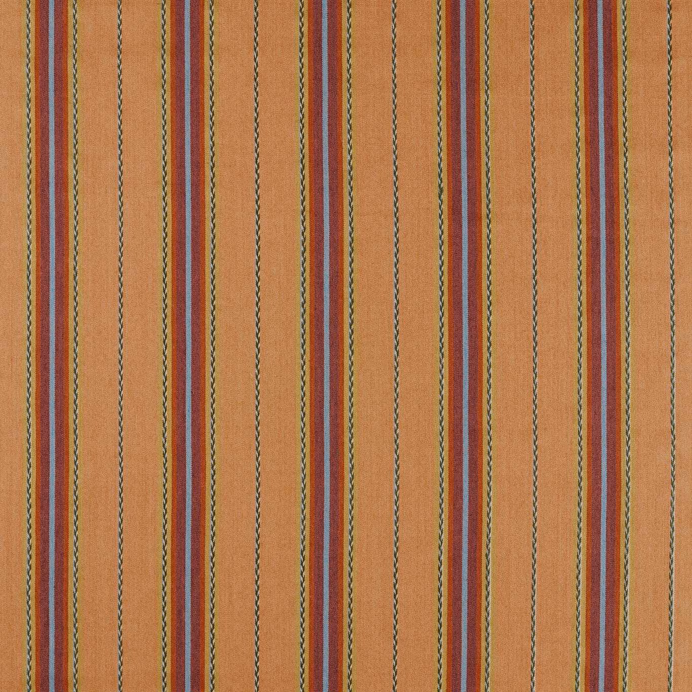Warm apricot woven stripe with mulberry, red, olive and blue-green vertical accents