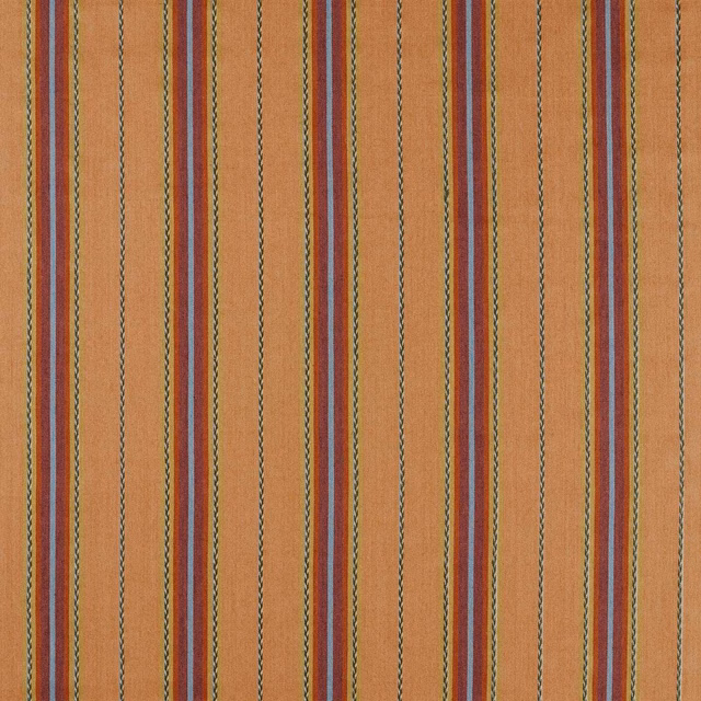 Warm apricot woven stripe with mulberry, red, olive and blue-green vertical accents
