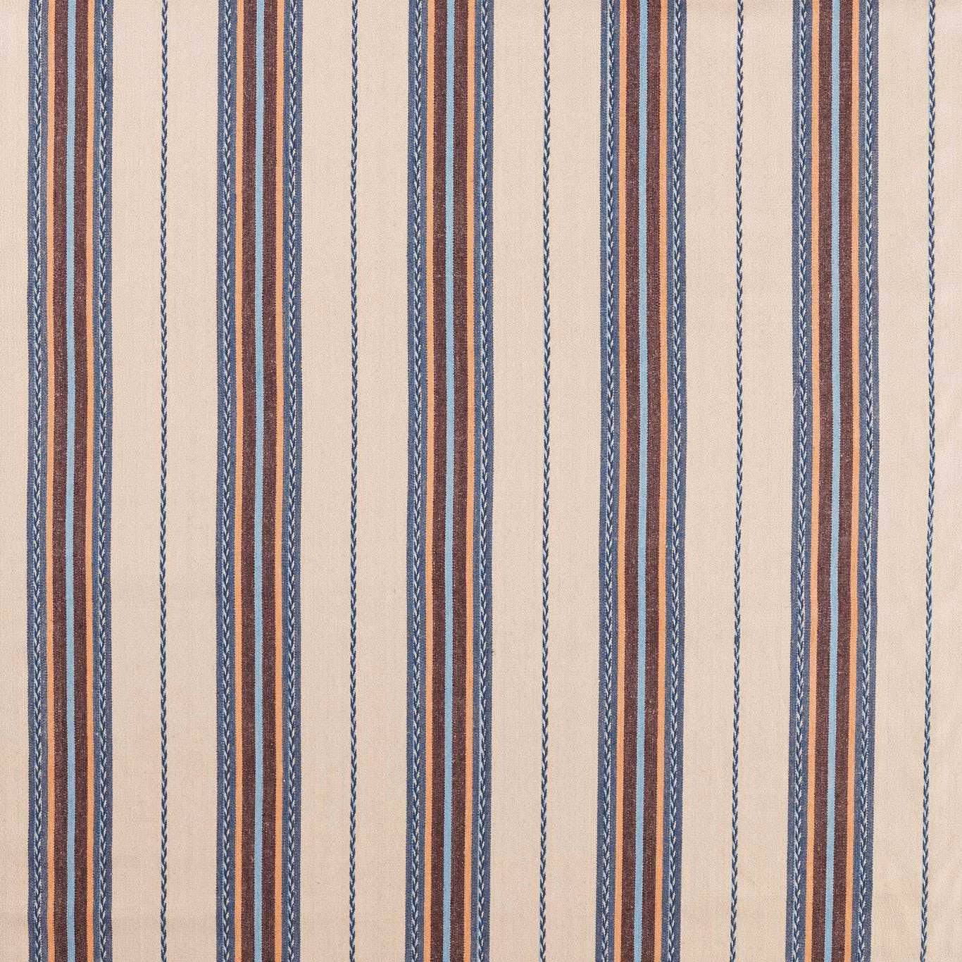 Woad blue, linen and rust vertical stripes with fine woven texture