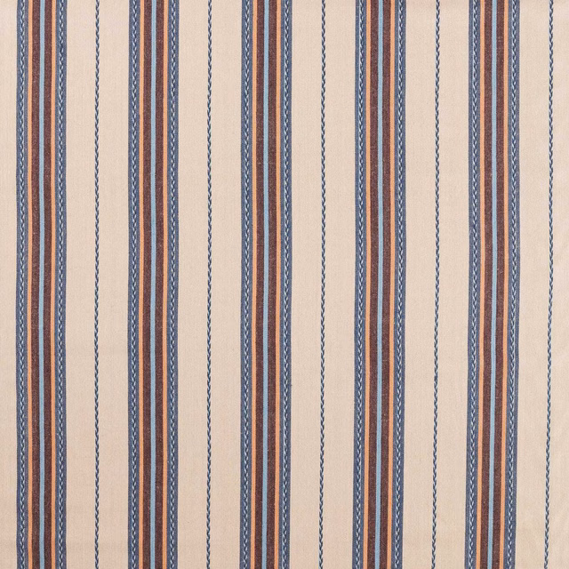 Woad blue, linen and rust vertical stripes with fine woven texture