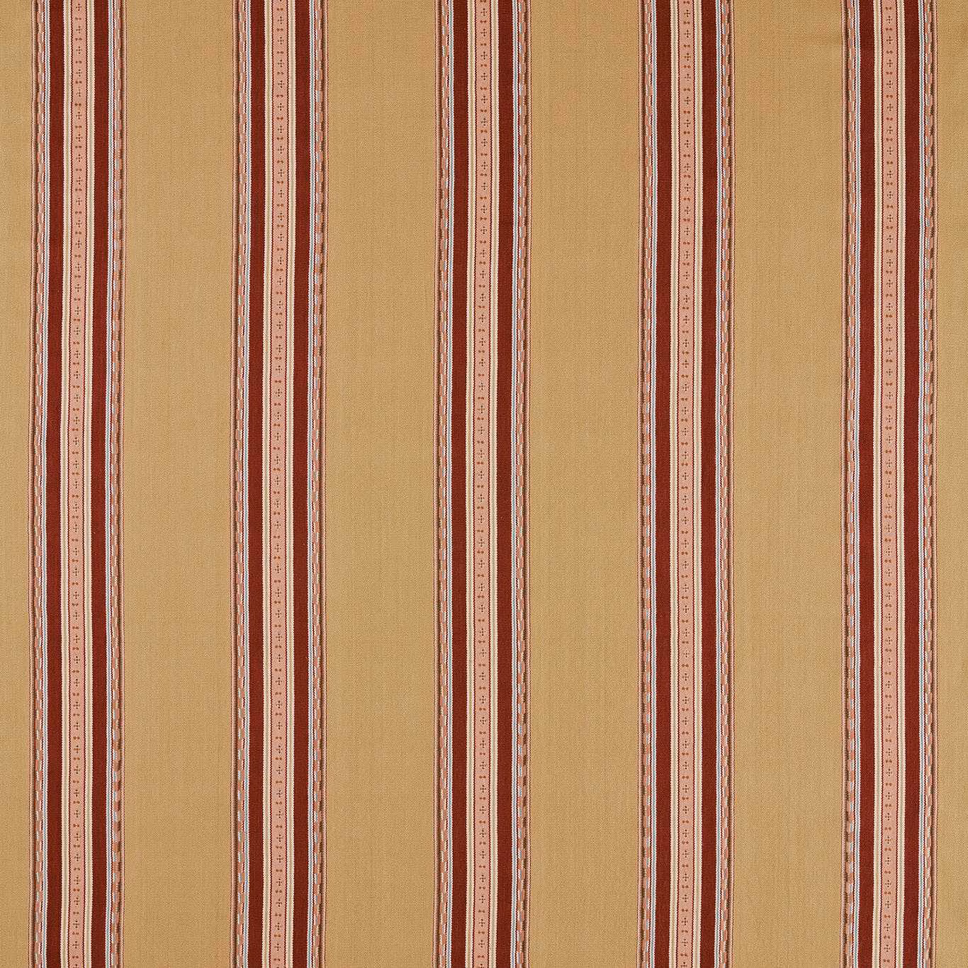 Warm ochre woven stripe with crimson and cream vertical bands