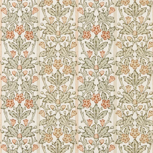 Cream wallpaper with sage foliage and chestnut, blush and primrose flowers