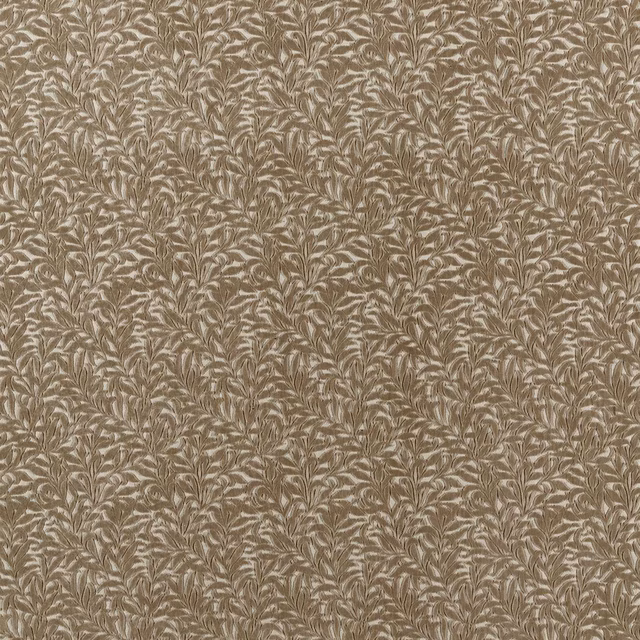 Muddy taupe velvet with dense pale leaf boughs and softly textured pile