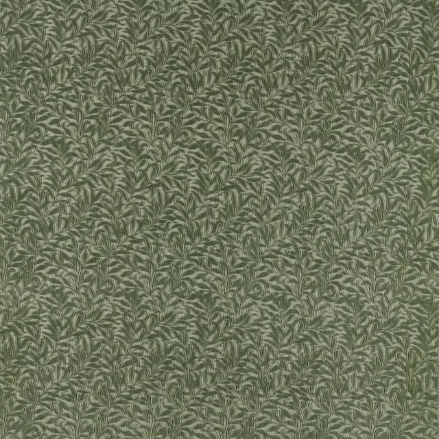 Muted sage-olive velvet with dense repeating leafy boughs and softly shaded pile