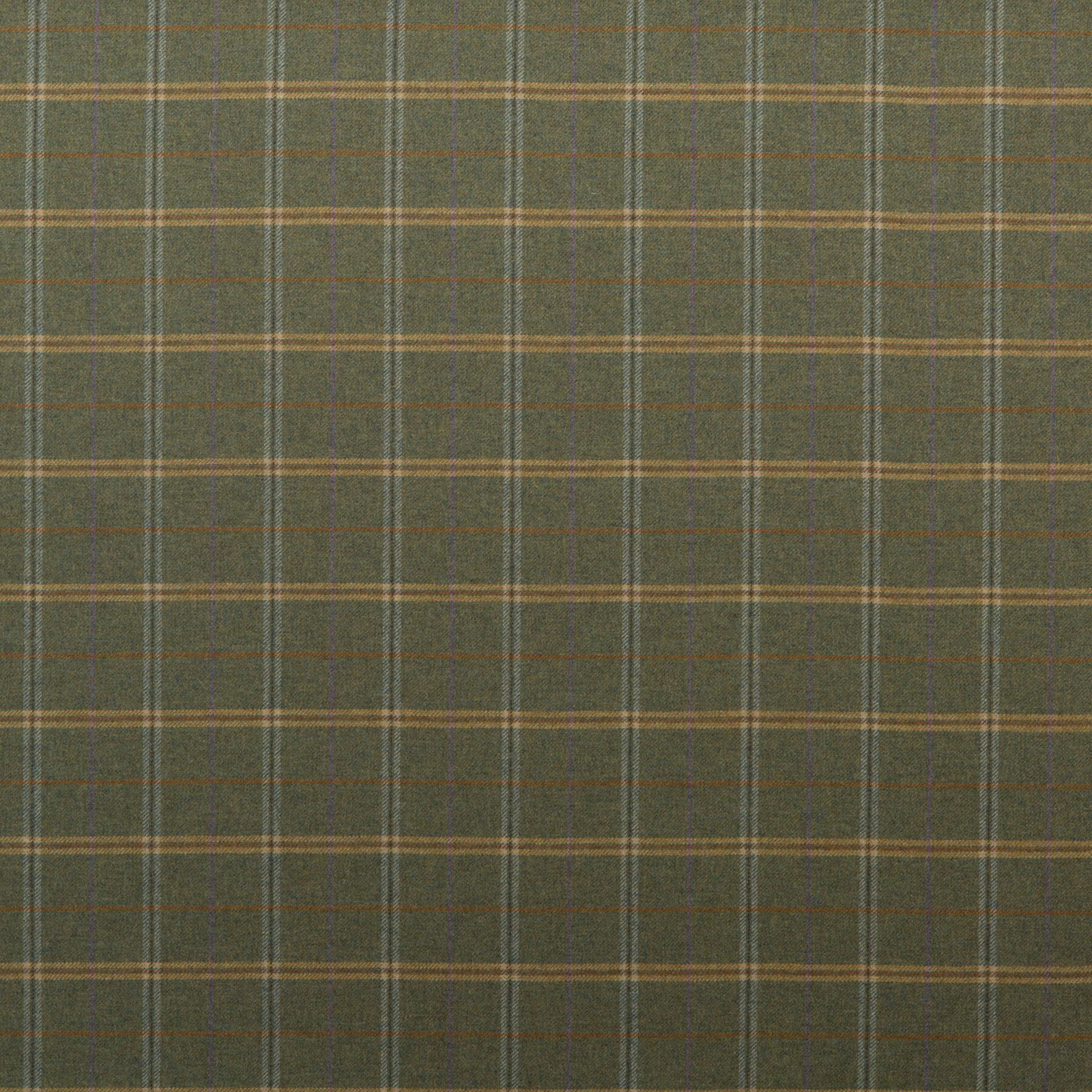 Deep olive wool plaid with mustard, blue-grey and fine rust lines