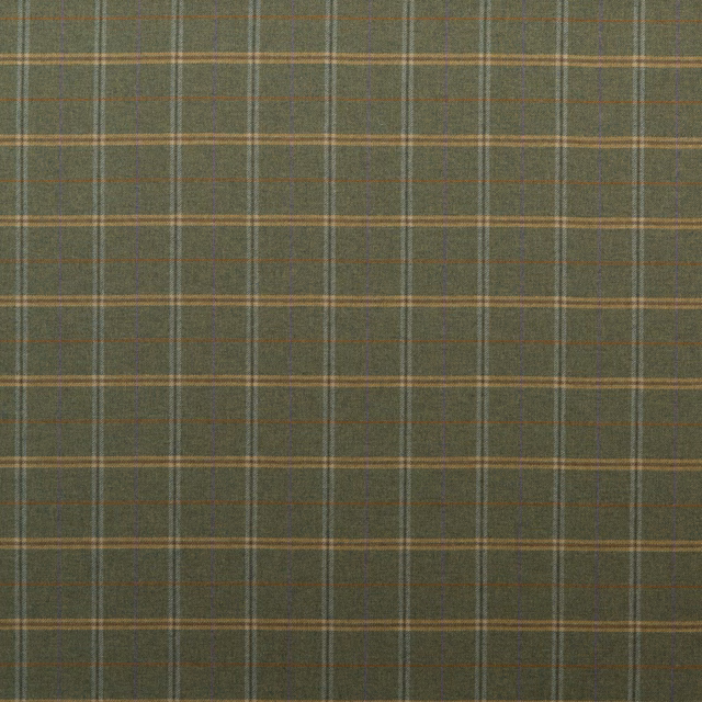 Deep olive wool plaid with mustard, blue-grey and fine rust lines