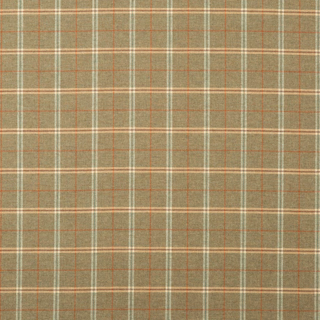 Muted olive wool plaid with cream bands and fine rust-red lines