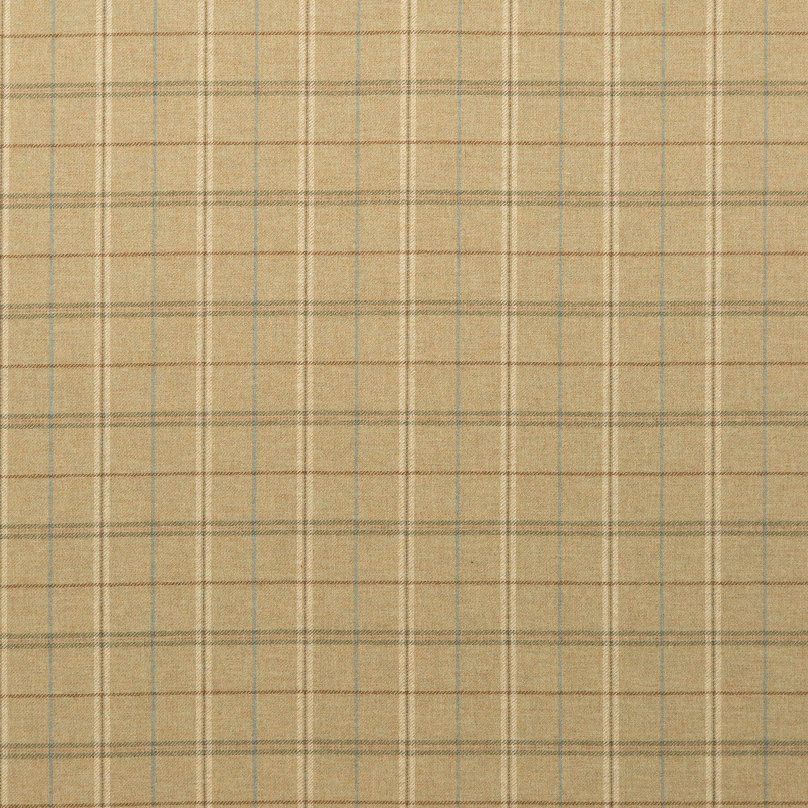 Muted sage and beige checked wool fabric with a softly textured woven surface