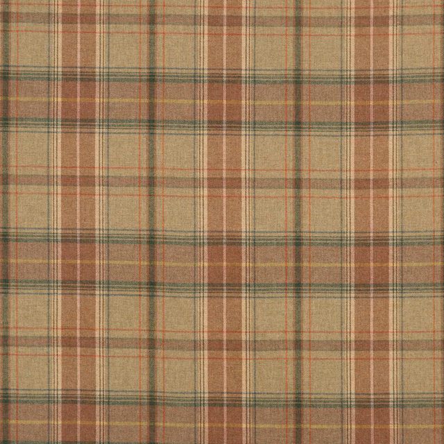 Muted taupe wool plaid with cocoa, sage, rust and cream lines