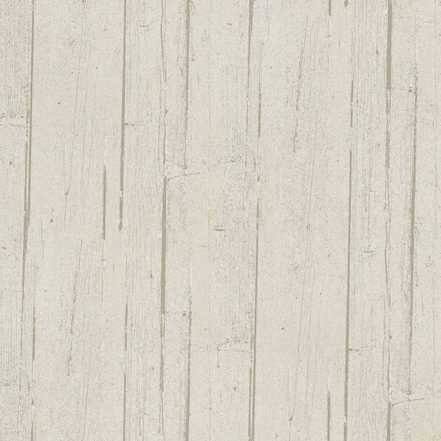 Pale dove-grey wallpaper with distressed vertical wood panels and fine grey grain lines