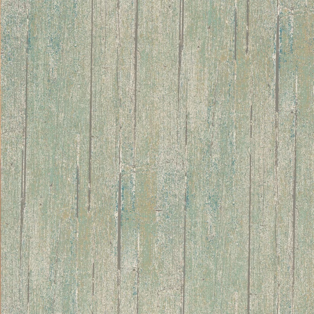 Weathered lichen-green wood planks with pale aqua and grey distressed grain
