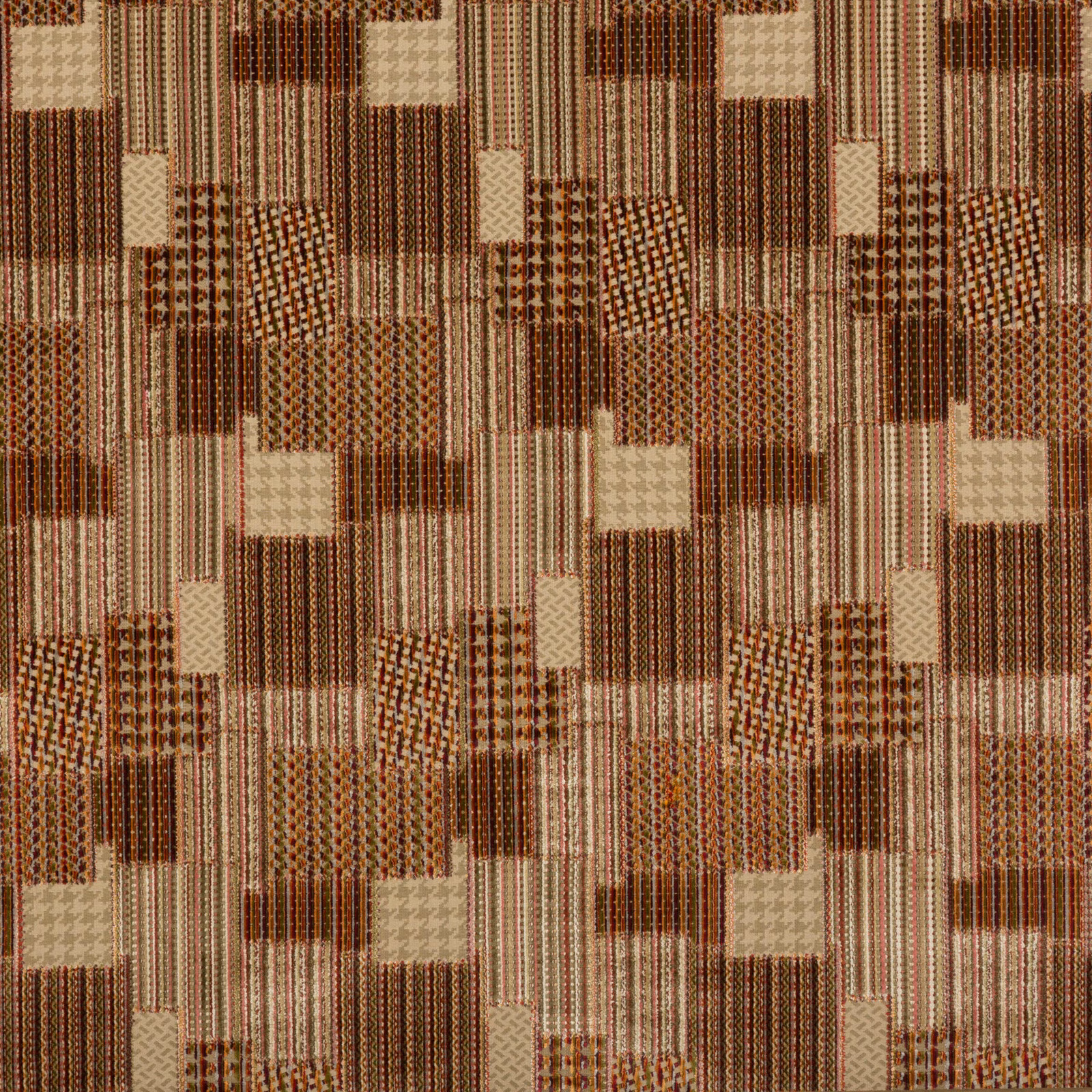 Plum, spice and cream patchwork fabric with striped and dotted woven blocks