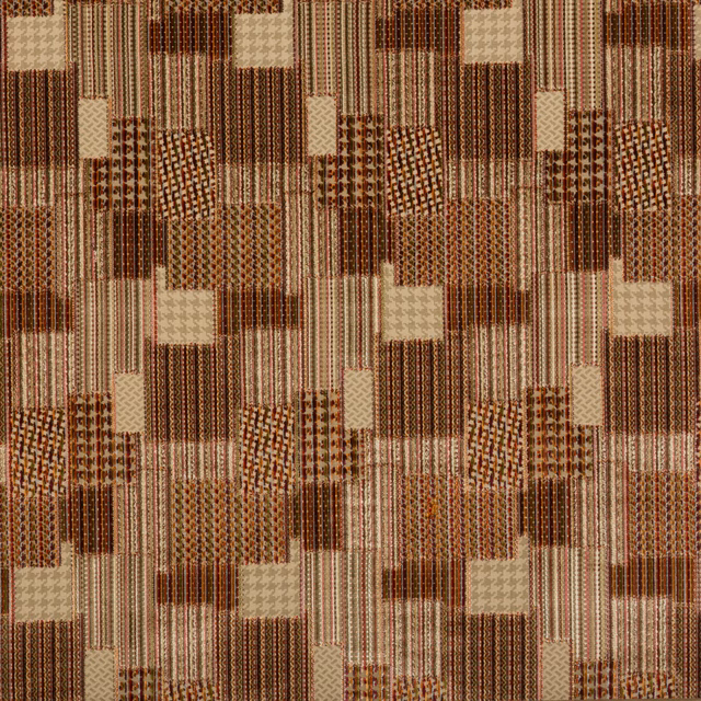 Plum, spice and cream patchwork fabric with striped and dotted woven blocks