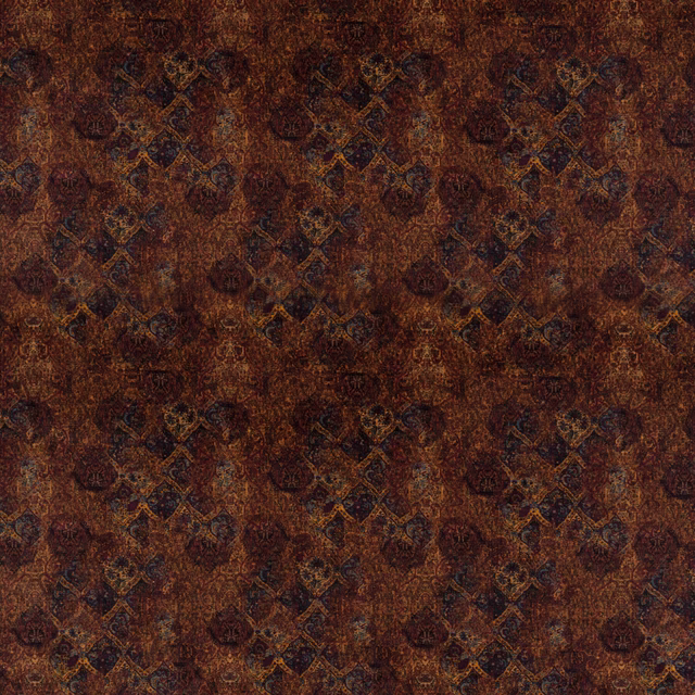Deep fig and sienna velvet with distressed geometric and floral motifs