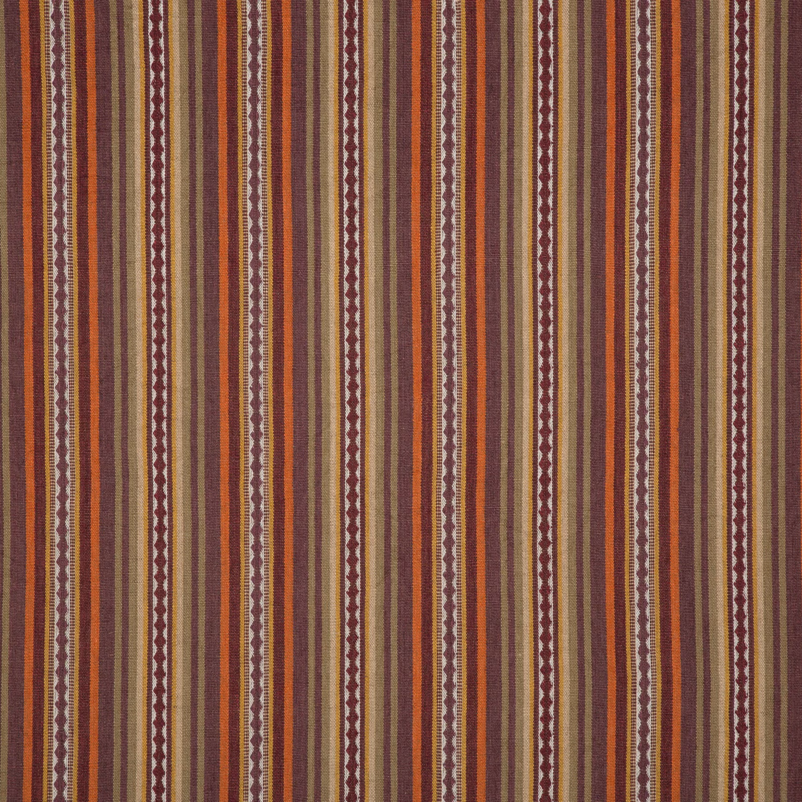 Textured vertical stripes in spice orange, plum, taupe and cream