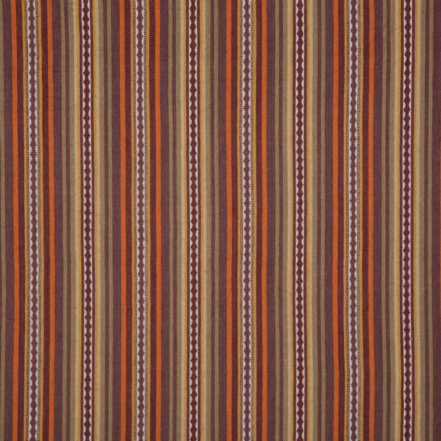 Textured vertical stripes in spice orange, plum, taupe and cream