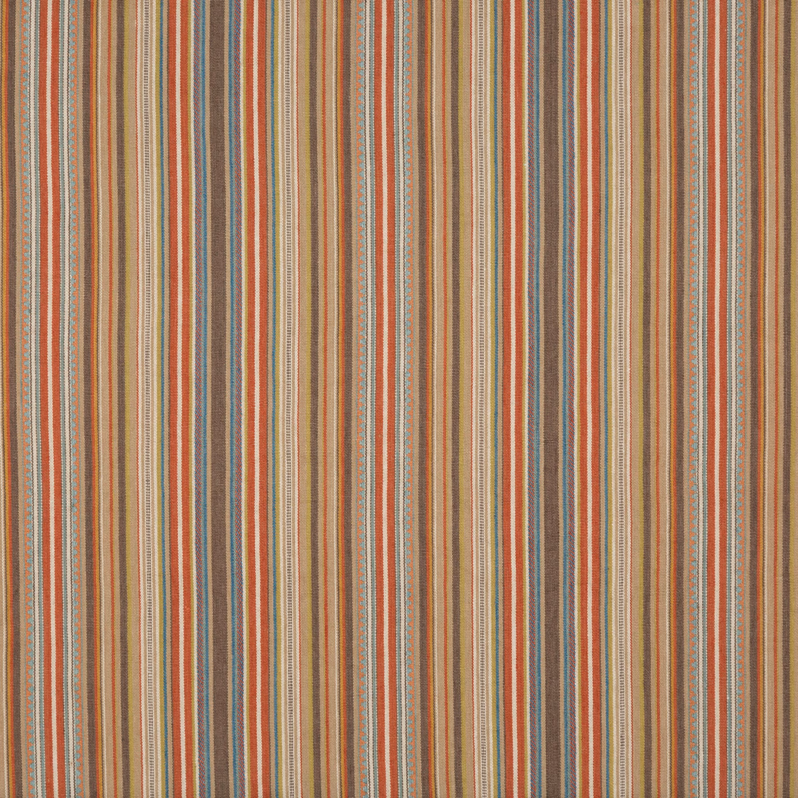 Teal and russet narrow vertical stripe fabric with earthy woven texture