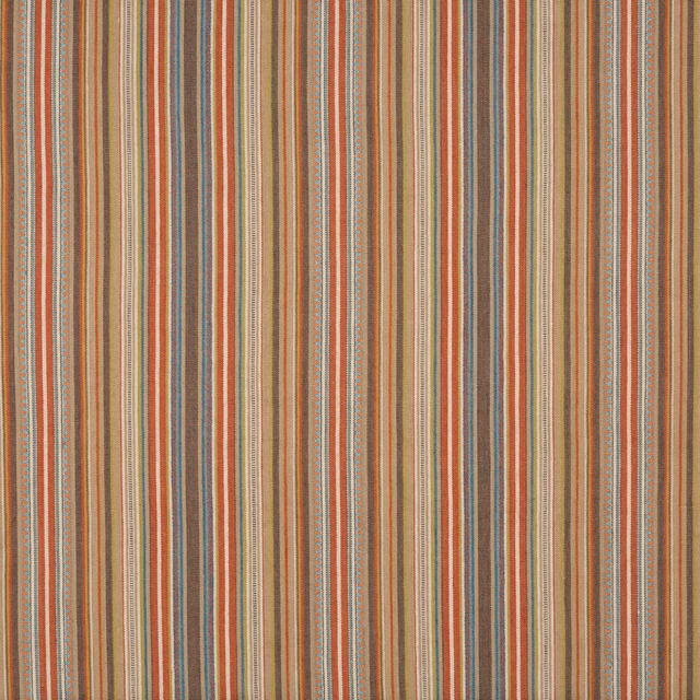 Teal and russet narrow vertical stripe fabric with earthy woven texture