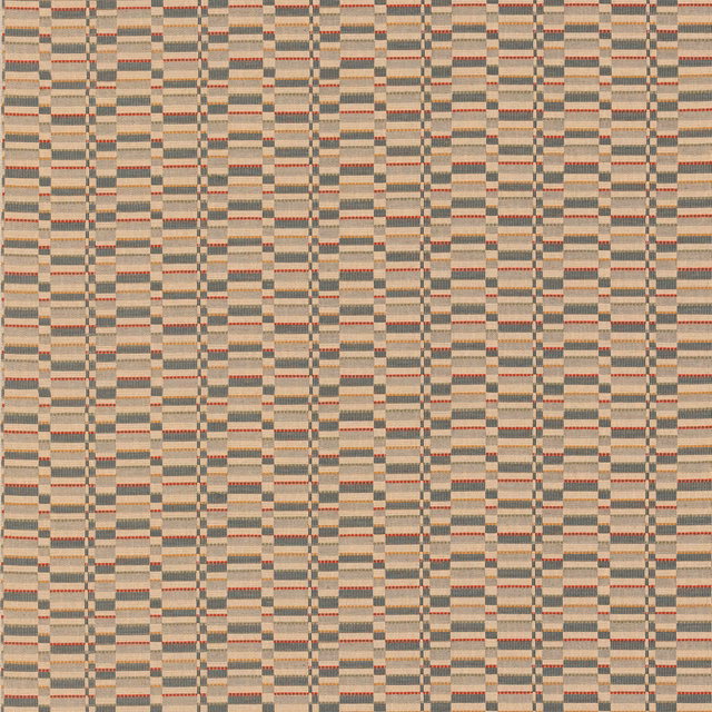 Muted teal, oatmeal and coral small check with a softly textured woven surface