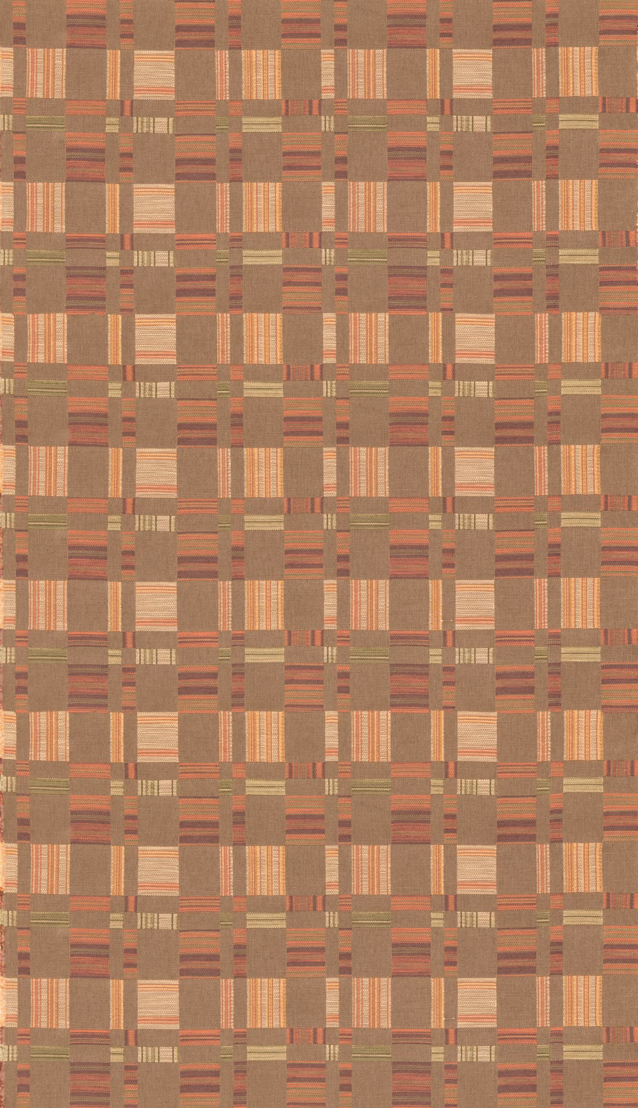 Espresso brown woven check with olive, rust and cream block stripes