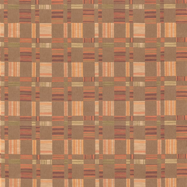 Espresso brown woven check with olive, rust and cream block stripes