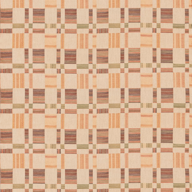 Muted brick red and olive-green geometric checks on a warm cream woven ground