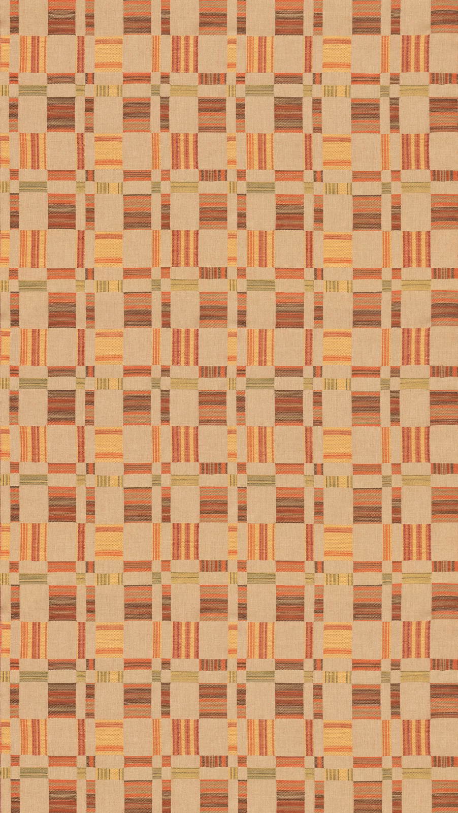 Warm spice, oat and sage patchwork checks with narrow striped woven bands
