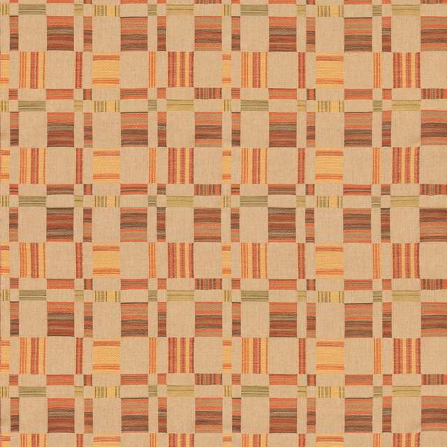 Warm spice, oat and sage patchwork checks with narrow striped woven bands