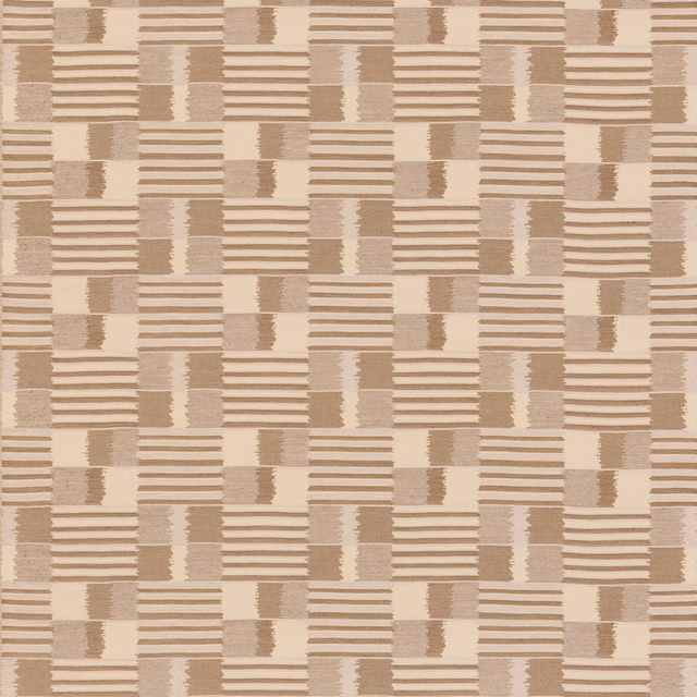 Warm nutmeg taupe check with ribbed horizontal stripes and block-like woven sections