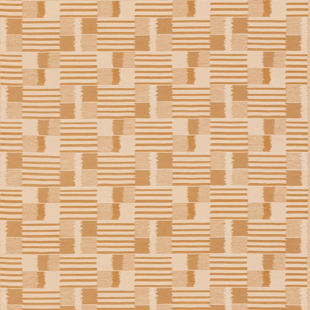Warm ochre and cream geometric check with striped blocks and tactile woven texture