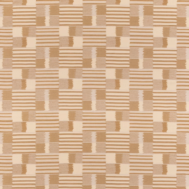 Sand and cream woven check with irregular striped blocks and a softly textured surface