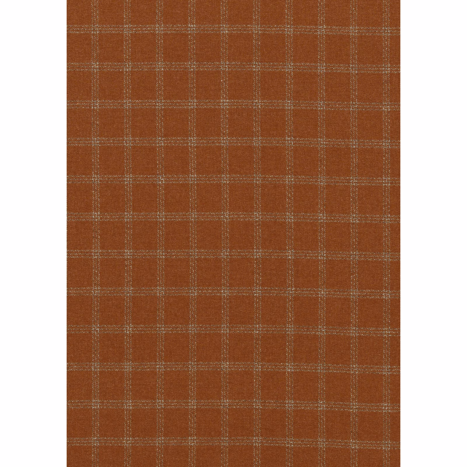 Warm amber-brown wool check with fine pale windowpane lines and tactile weave