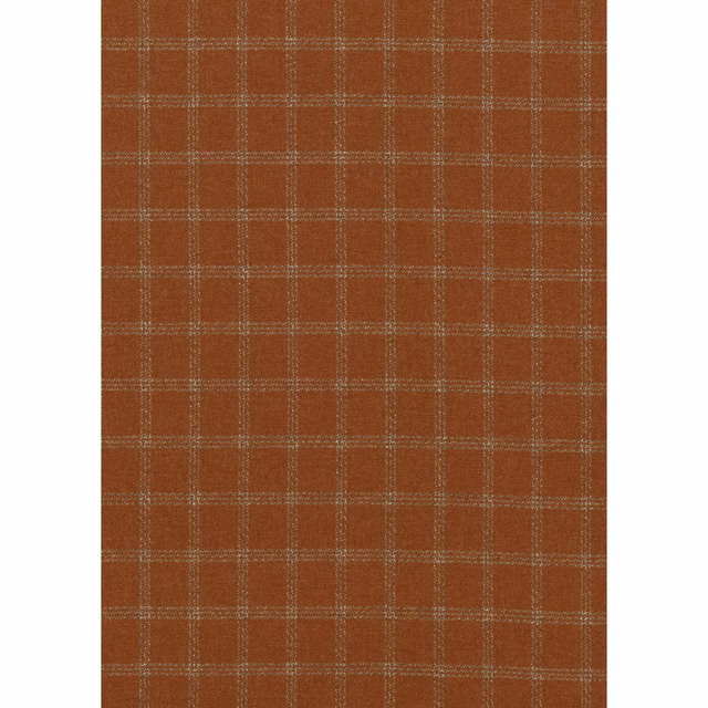 Warm amber-brown wool check with fine pale windowpane lines and tactile weave