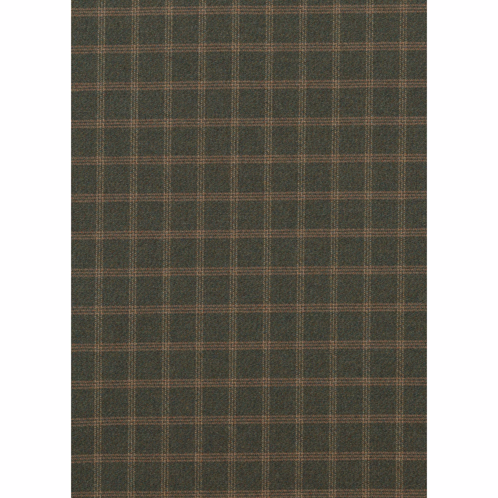 Dark forest-green wool check with fine russet lines and a matte weave