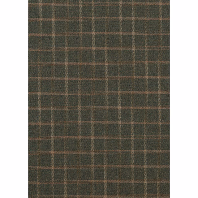 Dark forest-green wool check with fine russet lines and a matte weave