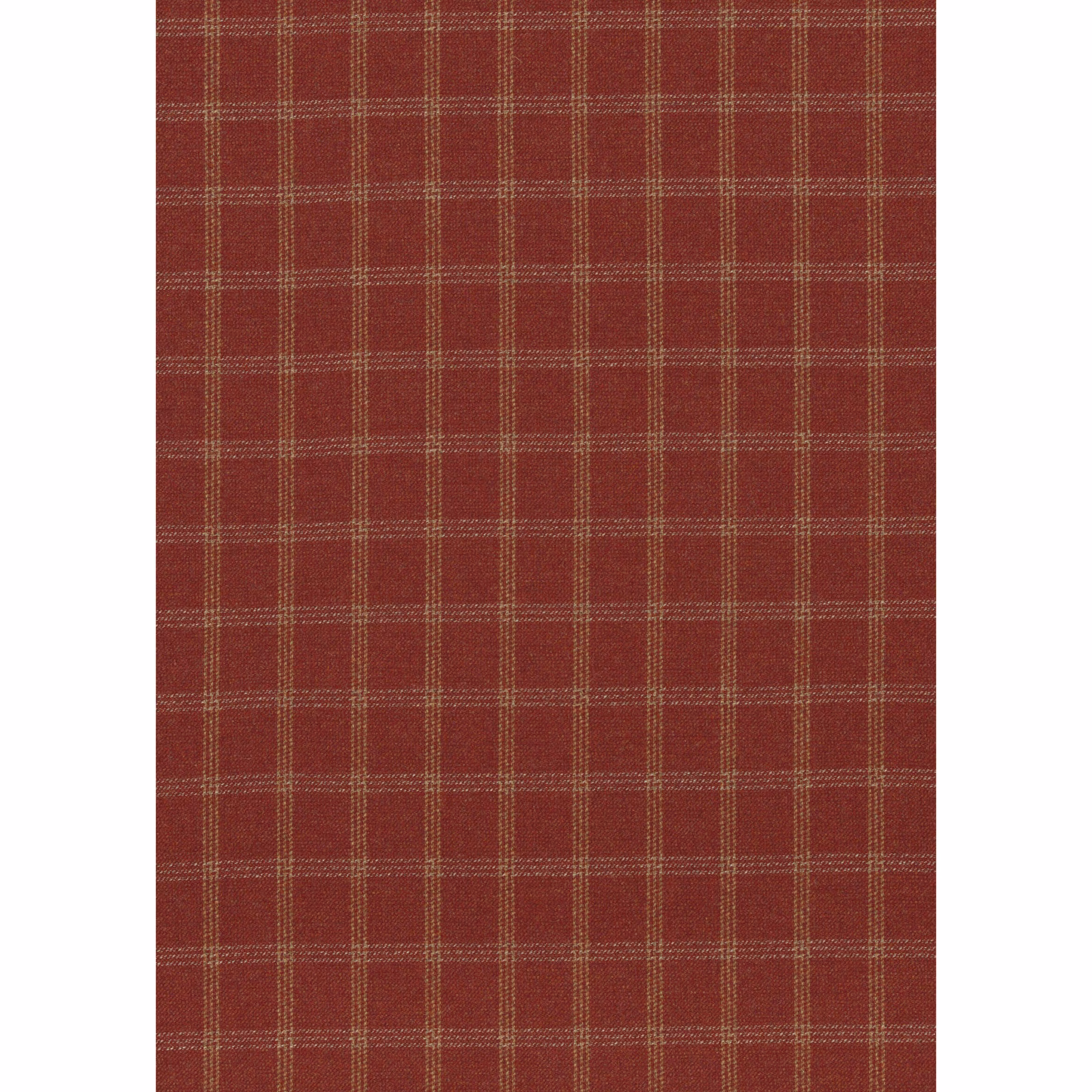 Deep brick-red wool with fine beige windowpane checks and a nubby weave