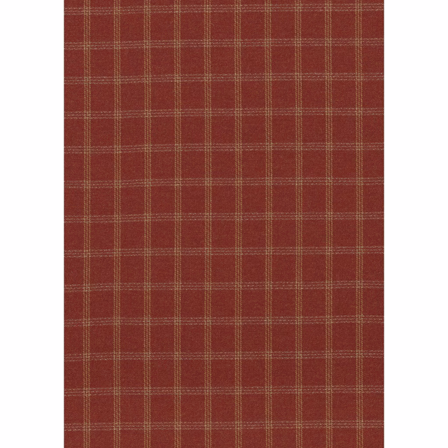 Deep brick-red wool with fine beige windowpane checks and a nubby weave
