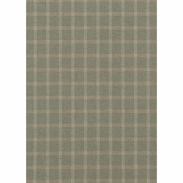Muted lovat-green wool check with fine pale lines and softly textured weave