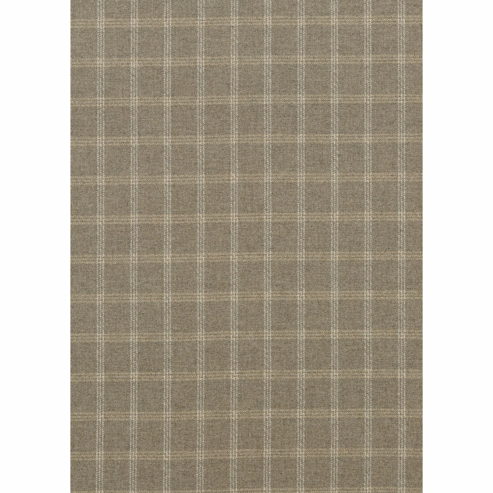 Muted taupe-grey wool fabric with a fine pale windowpane check and textured weave