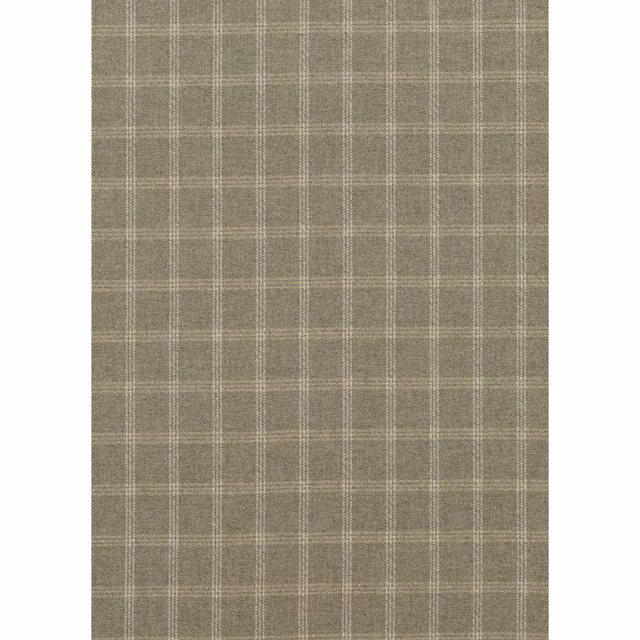 Muted taupe-grey wool fabric with a fine pale windowpane check and textured weave