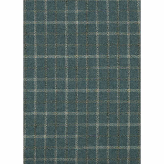 Deep teal wool with fine taupe-grey windowpane checks and a softly textured weave