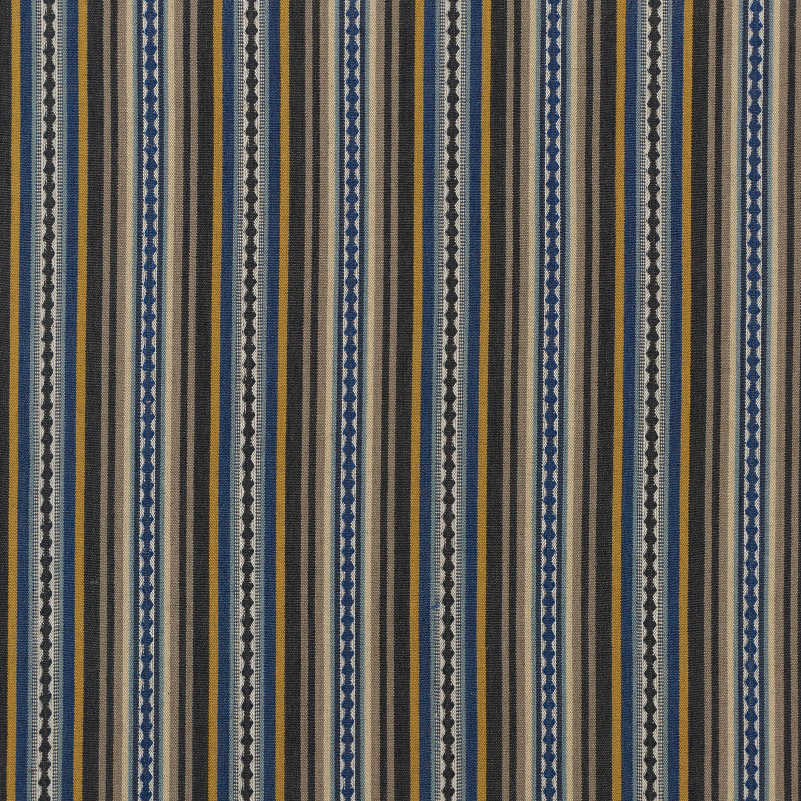 Indigo and ochre vertical stripe fabric with tactile jute slub texture
