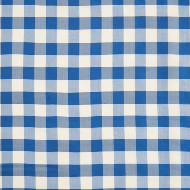 Mid-blue and ivory gingham checks with a fine, lightly lustrous silk weave