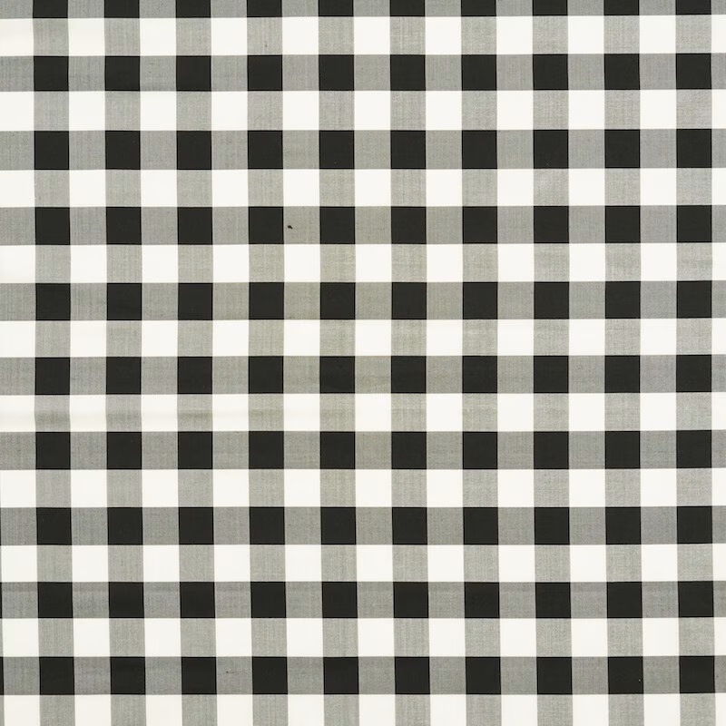 Ebony, grey and ivory checked silk fabric with a fine subtly reflective surface