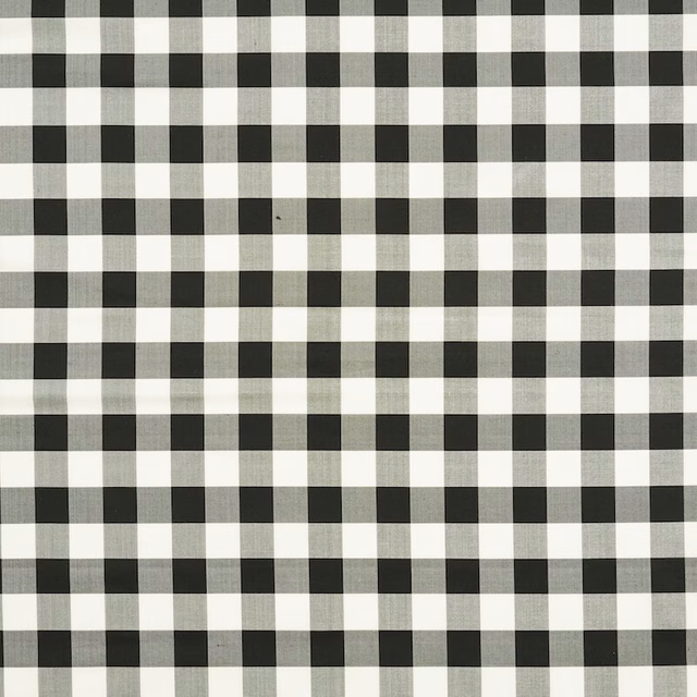 Ebony, grey and ivory checked silk fabric with a fine subtly reflective surface