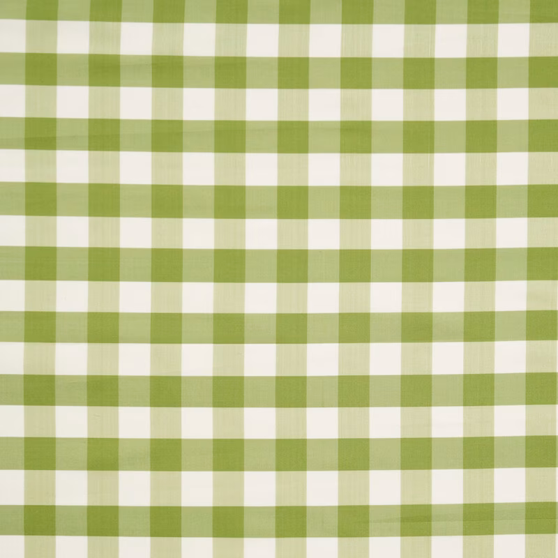 Pale pistachio and ivory silk fabric with a soft woven check pattern